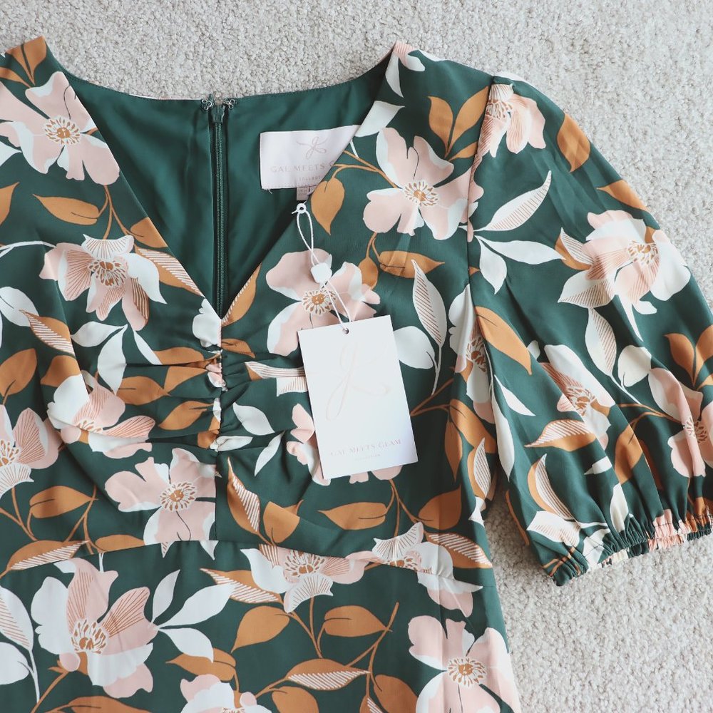 SOLD GAL MEETS GLAM Midi Floral Dress Green sz 10 - Picture 4 of 16